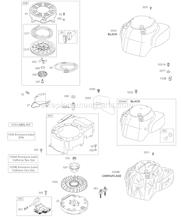 Page F Diagram and Parts List for AA0101-0001  Briggs and Stratton Engine